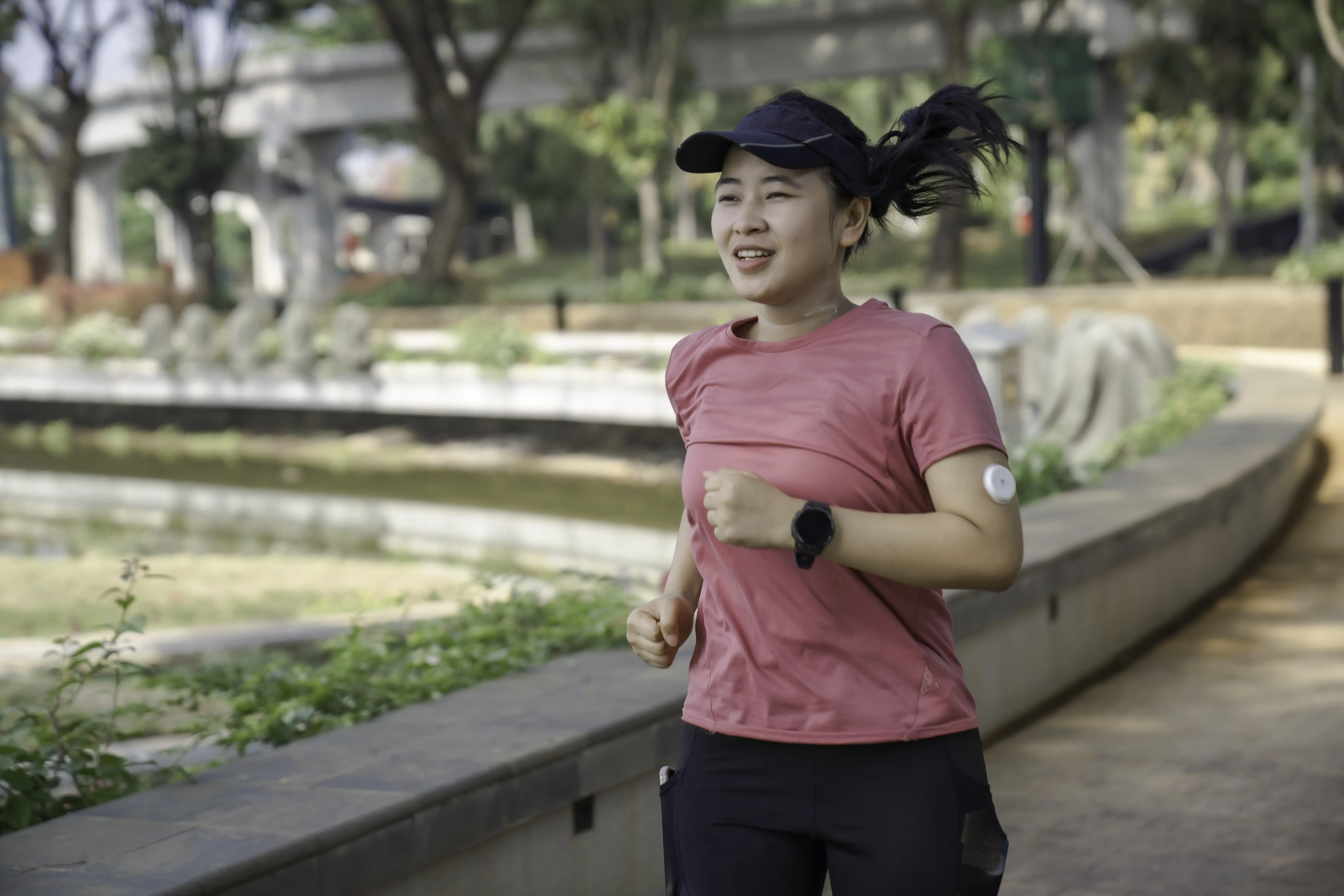 a woman running outside