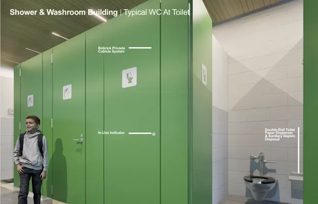 a green bathroom with a toilet and a toilet